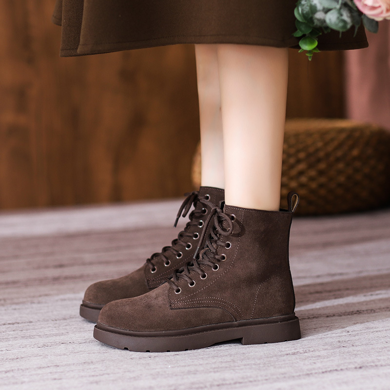 Sewing Nylon - Womens Brown Suede Combat Boots Lace